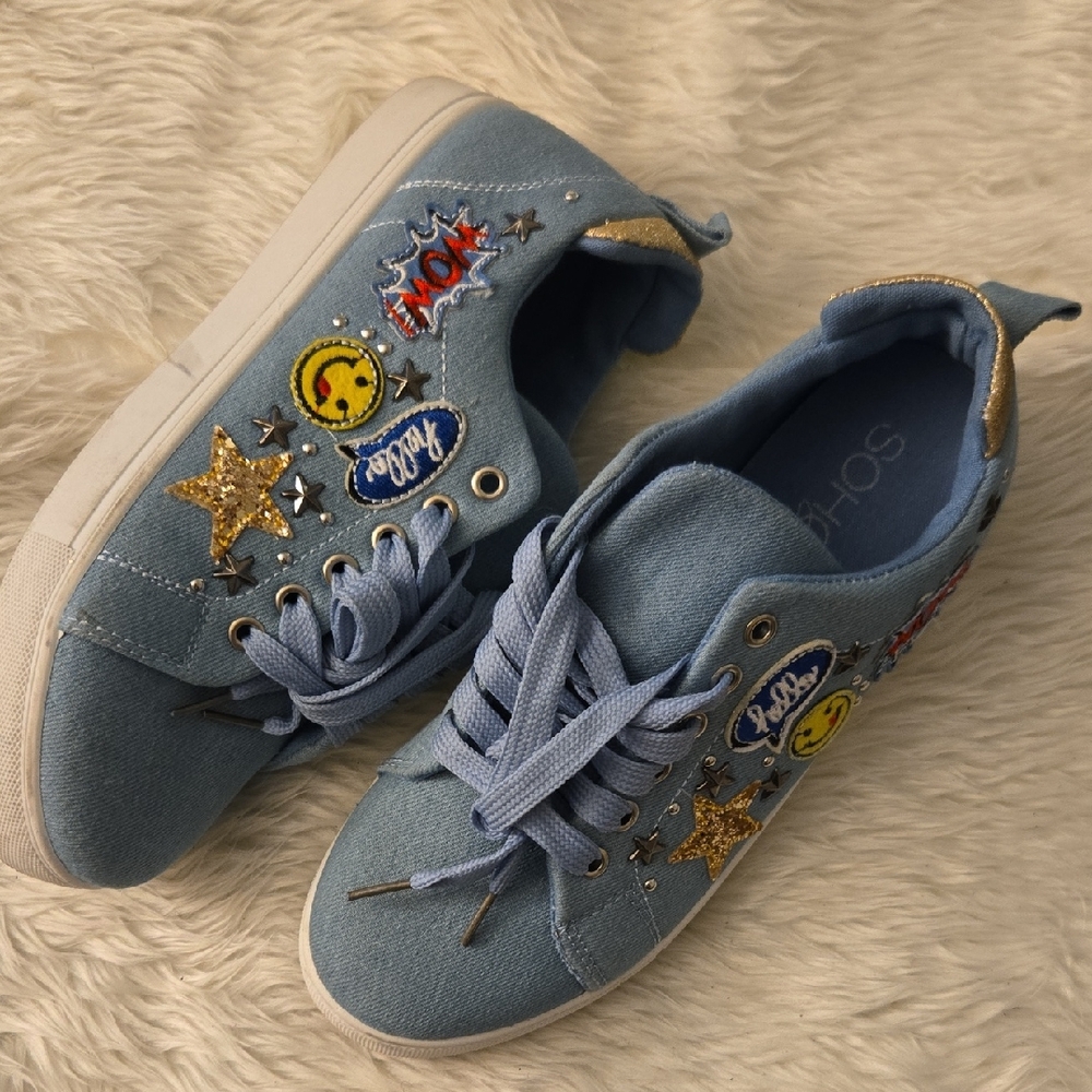 Soho Blue Sneakers with Fun Patches